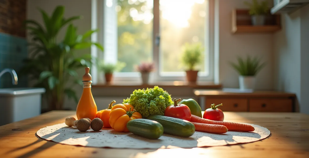 Visualisierung der 7 wichtigsten Entscheidungen zur CO2-Reduktion in einem Schweizer Haushalt, die Öko-Effizienz symbolisieren.