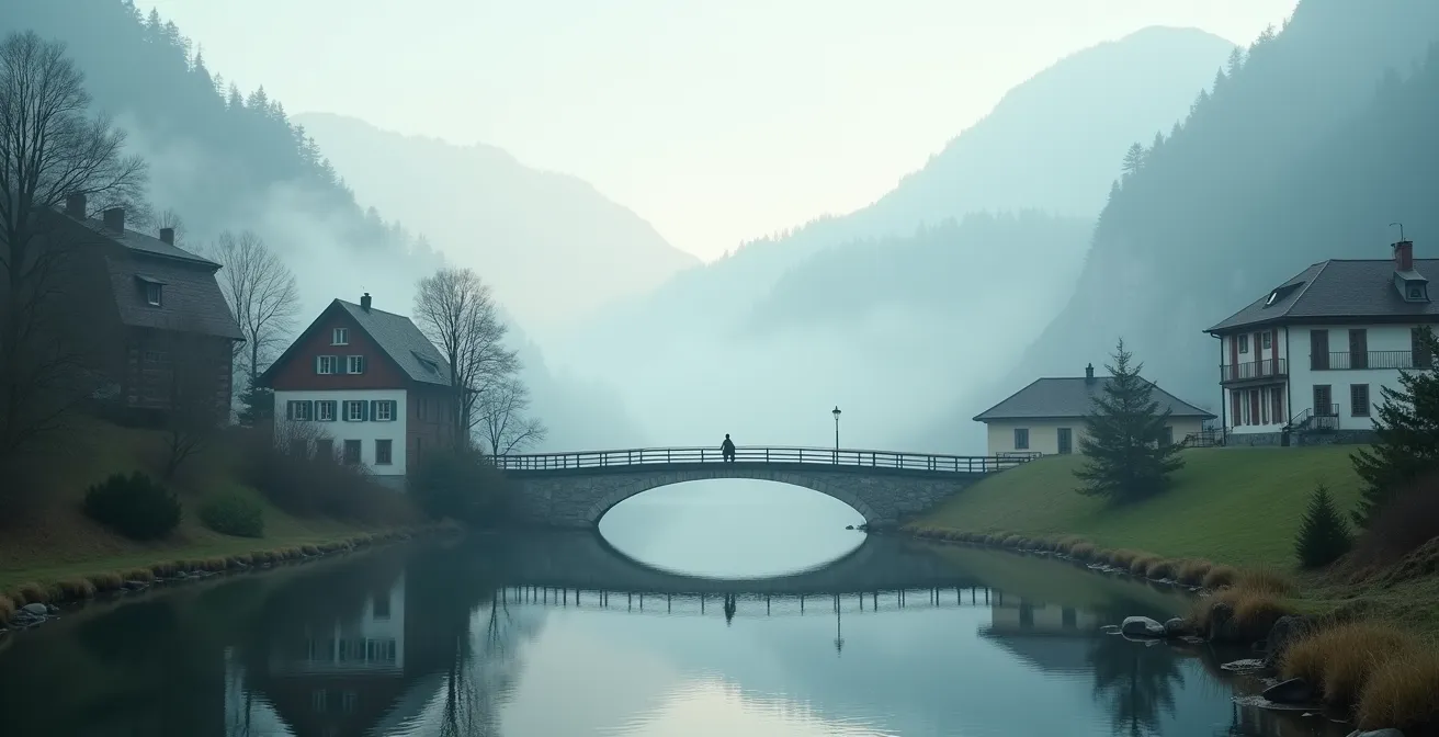 Weitwinkelaufnahme einer geteilten Schweizer Landschaft als Metapher für den digitalen Röstigraben