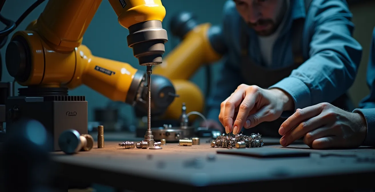 Darstellung eines hybriden Prozesses mit Balance zwischen Automatisierung und menschlicher Kontrolle in Schweizer Uhrenindustrie