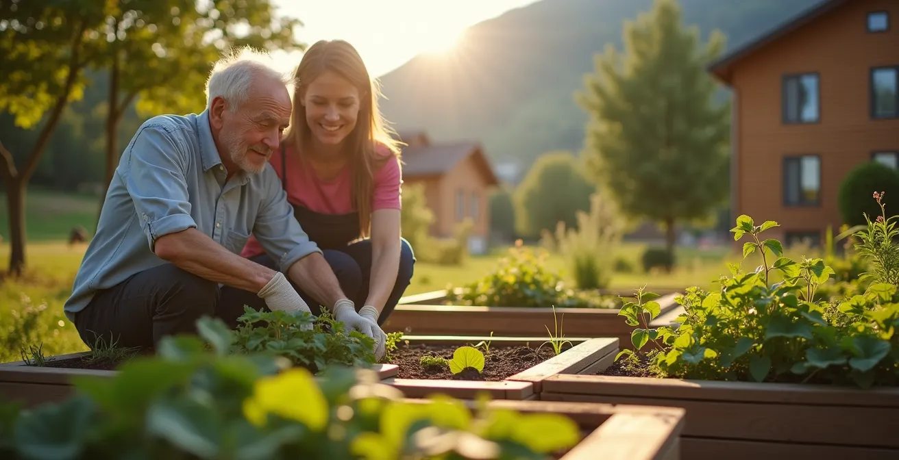Moderne Schweizer Mehrgenerationen-Wohnanlage mit gemeinschaftlichen Aussenbereichen