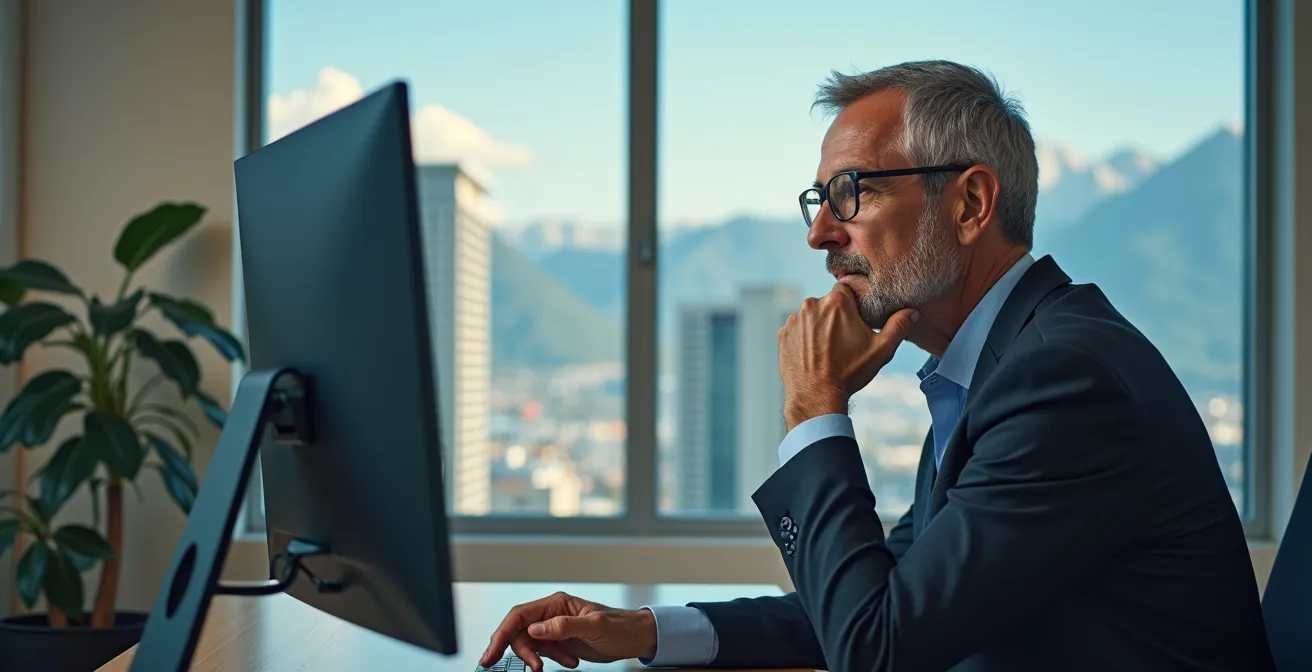 Metaphorische Darstellung der Komfortjob-Falle eines Schweizer Büroangestellten