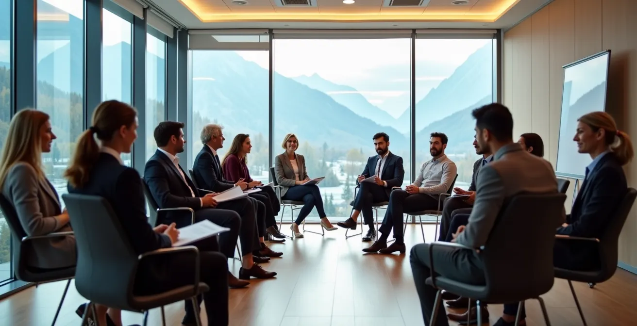 Interaktives Training zur kulturellen Sensibilisierung in einem Schweizer Seminarraum