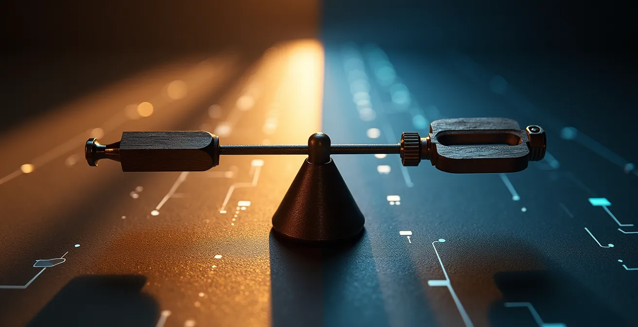 Symbolische Darstellung der Balance zwischen menschlicher Expertise und KI-Unterstützung