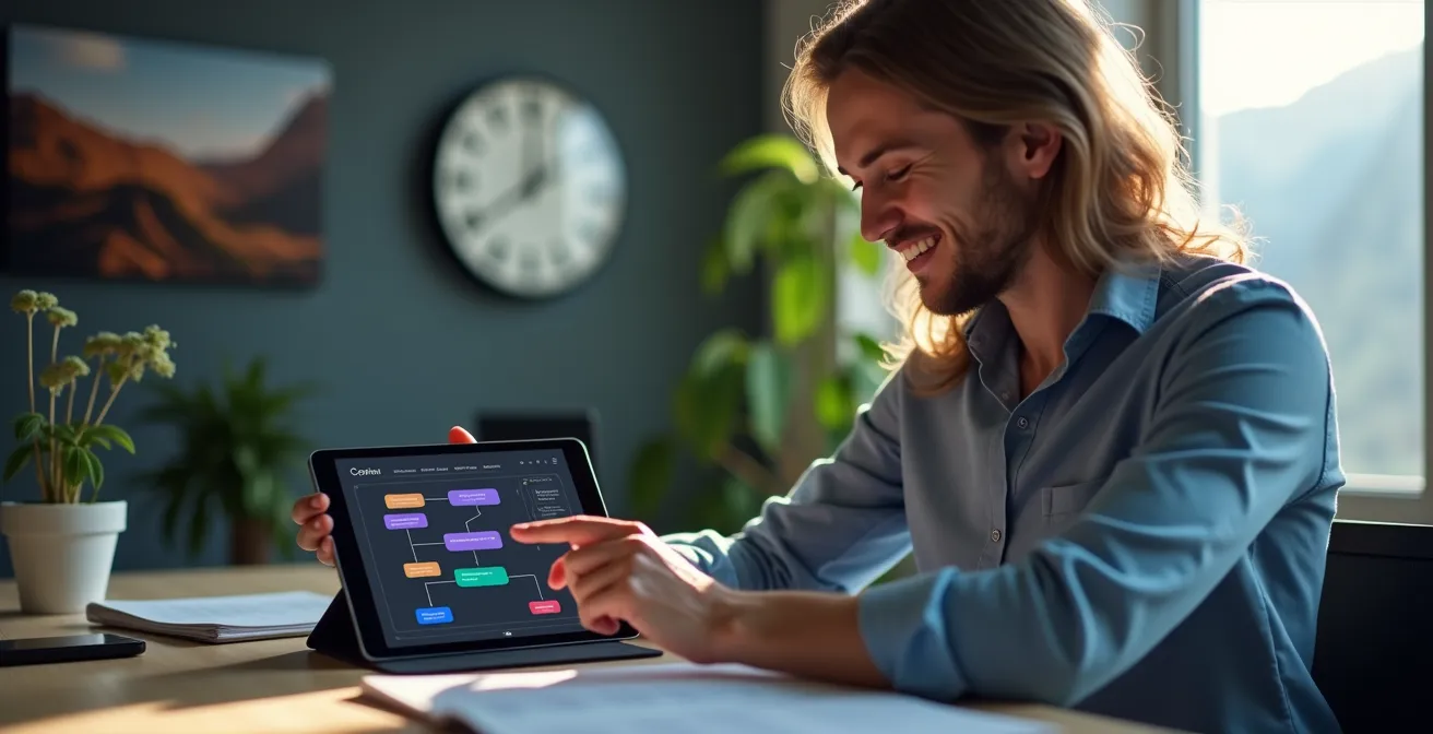 Visualisierung eines No-Code-Automatisierungsworkflows für Schweizer KMU mit Bexio und Make Integration