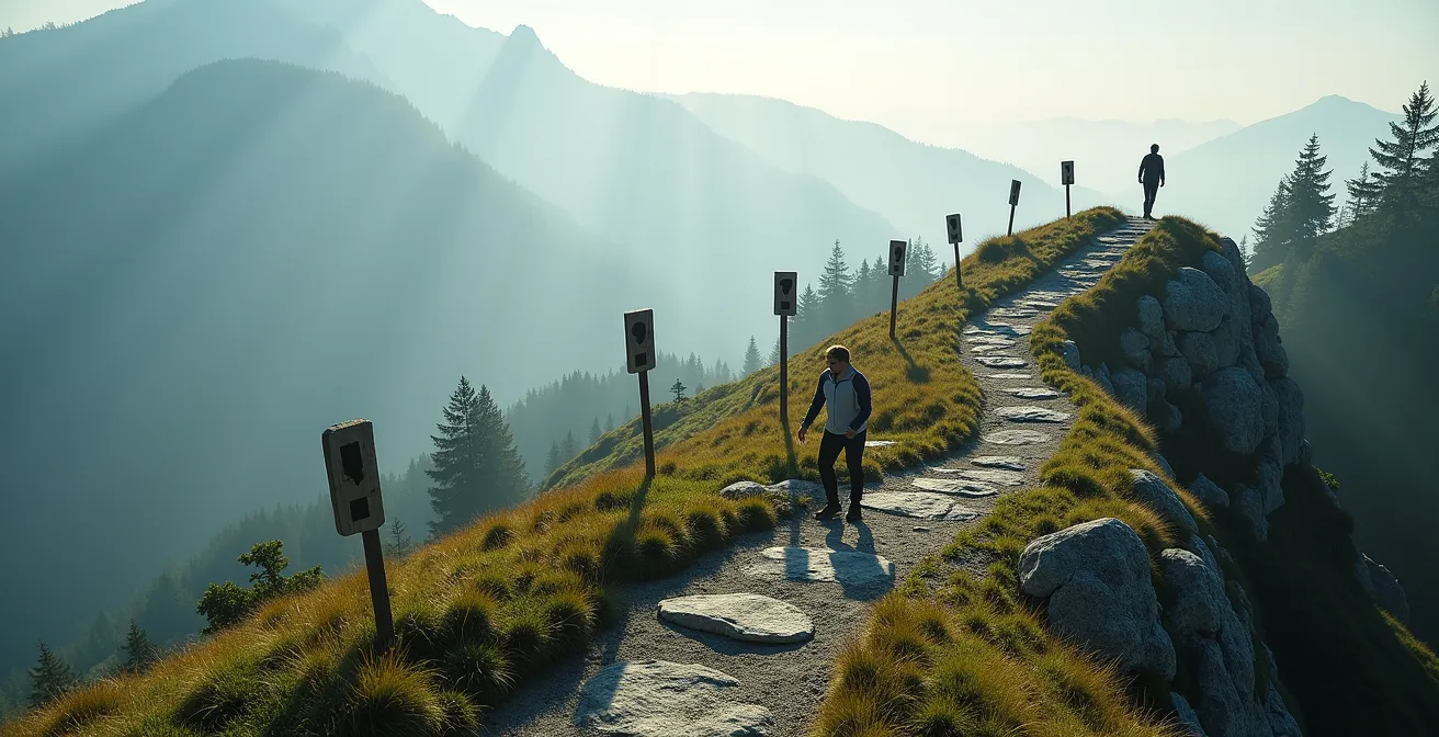Visuelle Darstellung eines strukturierten Kompetenz-Entwicklungsplans mit verschiedenen Lernpfaden
