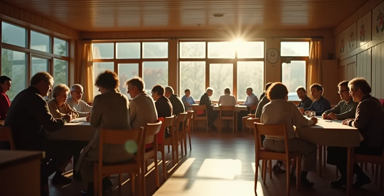 Diverse Gruppe bei traditioneller Schweizer Vereinsaktivität in gemütlicher Atmosphäre