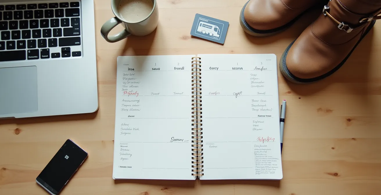 Handgeschriebener Wochenplaner mit lokalen Schweizer Freizeitaktivitäten und digitalen Alternativen