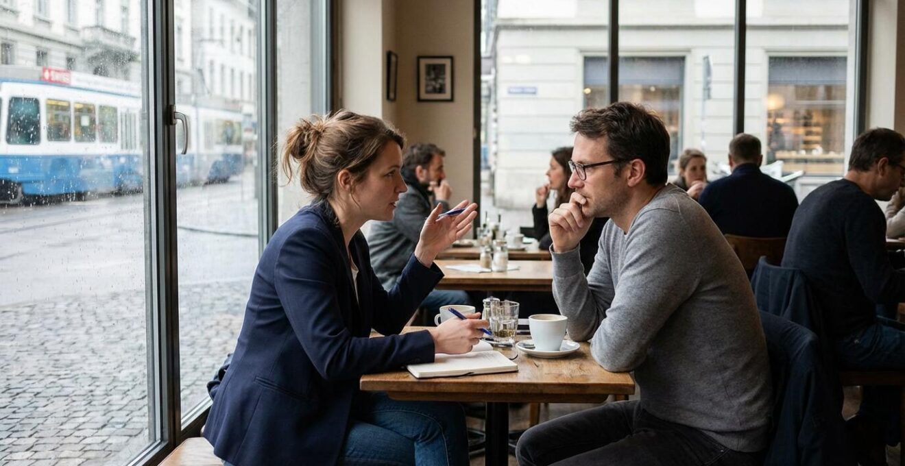 Beratungsgespräch zwischen Immobilienmakler und internationalem Kunden in Zürich